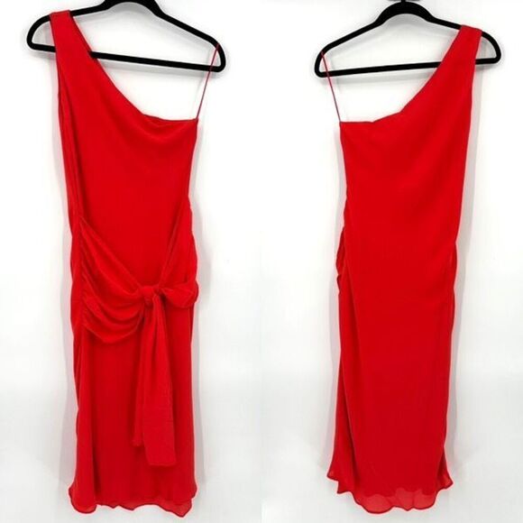 Krisa Womens One Shoulder Bias Midi Dress Red Medium NWT - Picture 2 of 10